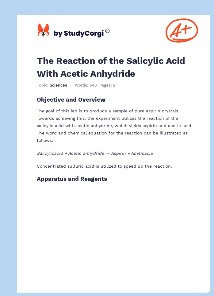 The Reaction of the Salicylic Acid With Acetic Anhydride. Page 1