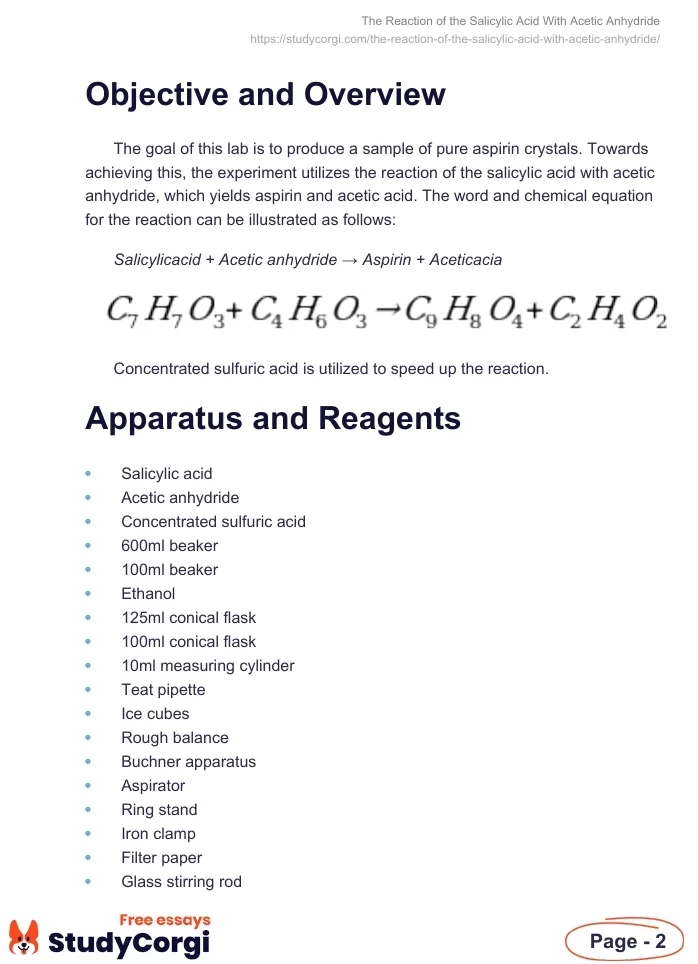 The Reaction of the Salicylic Acid With Acetic Anhydride. Page 2