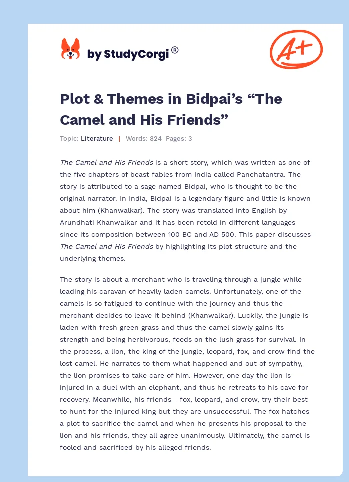 Plot & Themes in Bidpai’s “The Camel and His Friends”. Page 1
