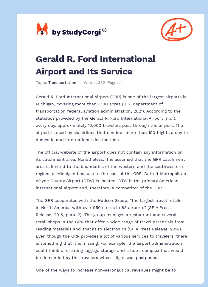Gerald R. Ford International Airport and Its Service. Page 1