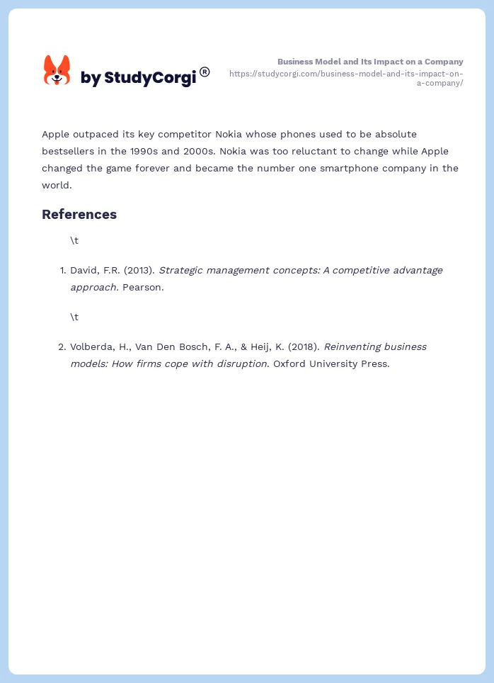 Business Model and Its Impact on a Company. Page 2