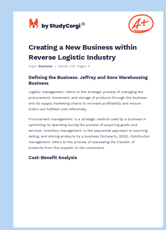 Creating a New Business within Reverse Logistic Industry. Page 1