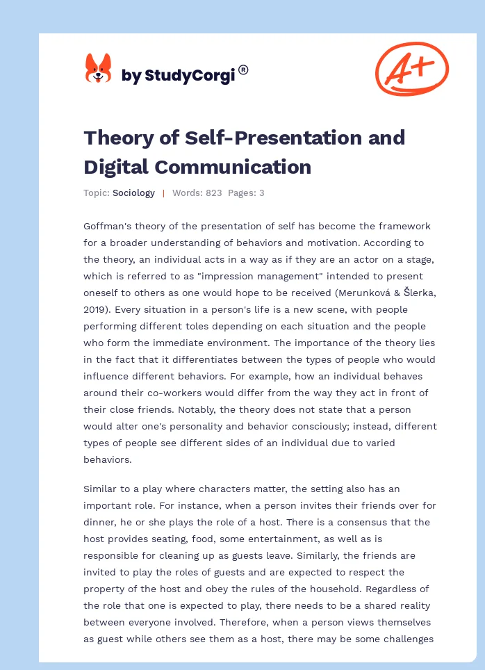 Theory of Self-Presentation and Digital Communication. Page 1