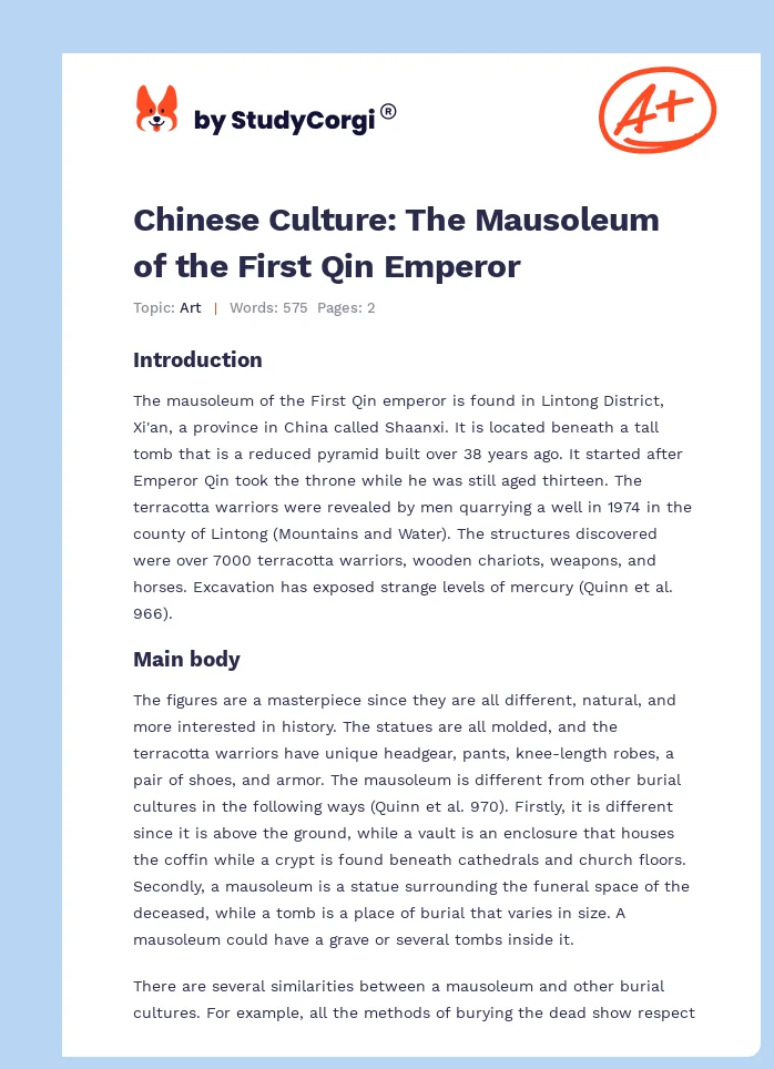 Chinese Culture: The Mausoleum of the First Qin Emperor. Page 1