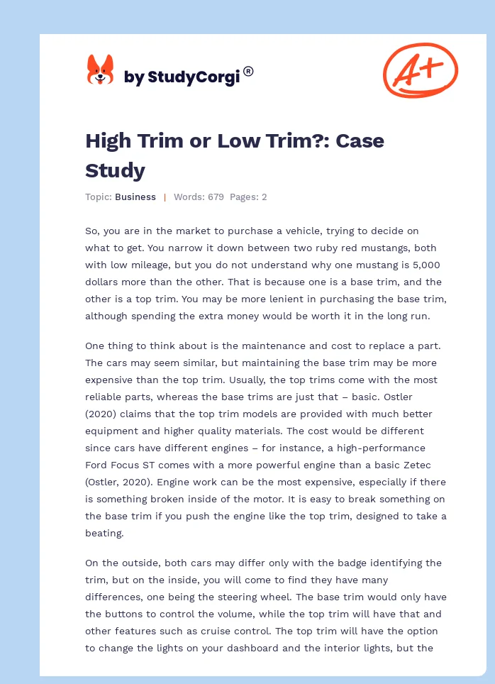 High Trim or Low Trim?: Case Study. Page 1