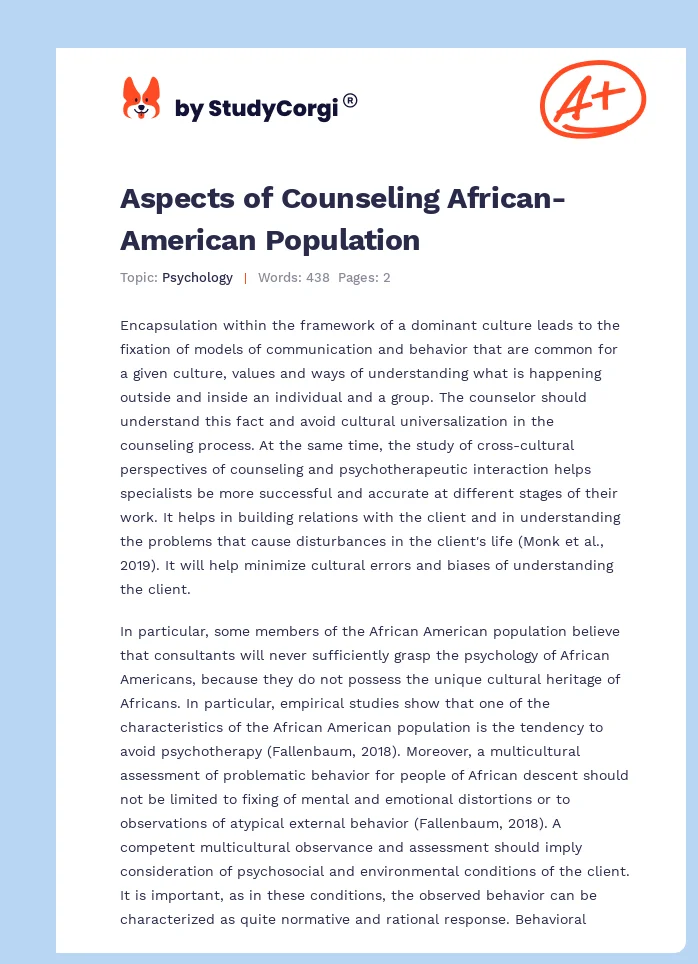 Aspects of Counseling African-American Population. Page 1