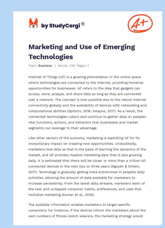 Marketing and Use of Emerging Technologies. Page 1
