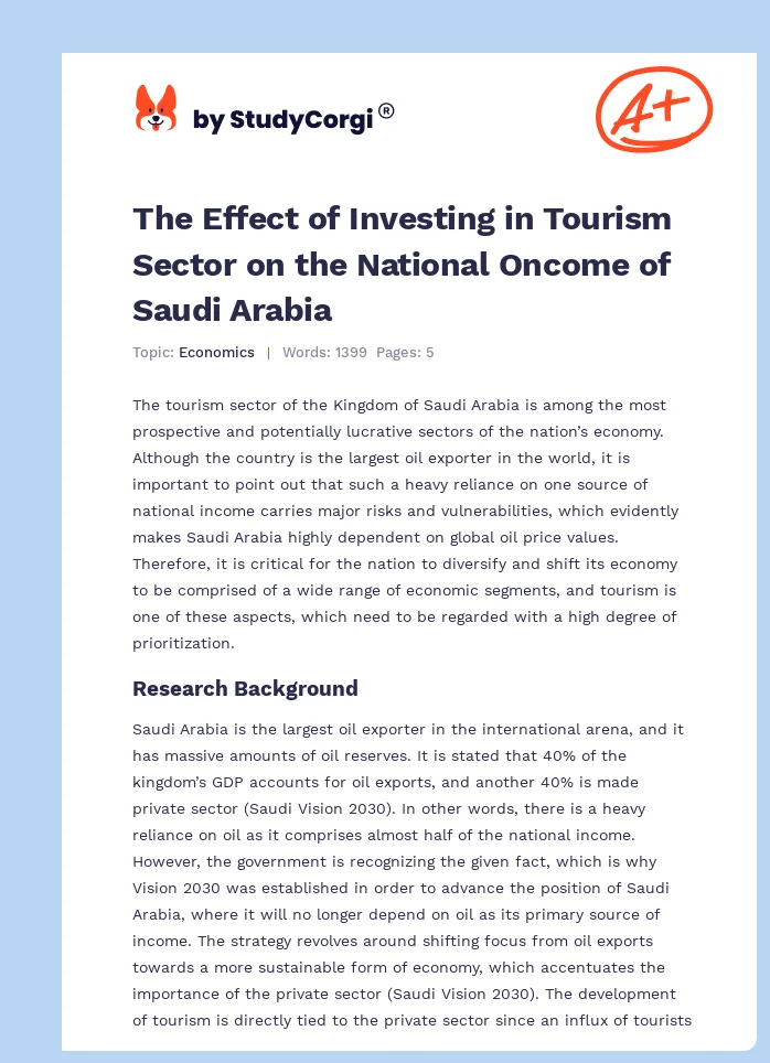 The Effect of Investing in Tourism Sector on the National Oncome of Saudi Arabia. Page 1
