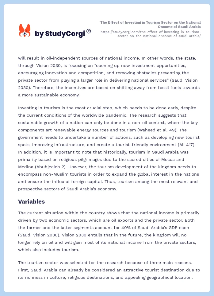 The Effect of Investing in Tourism Sector on the National Oncome of Saudi Arabia. Page 2