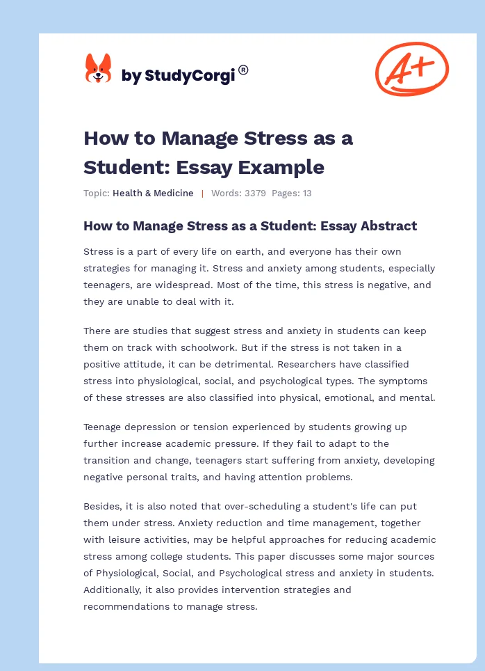 How to Manage Stress as a Student: Essay Example. Page 1
