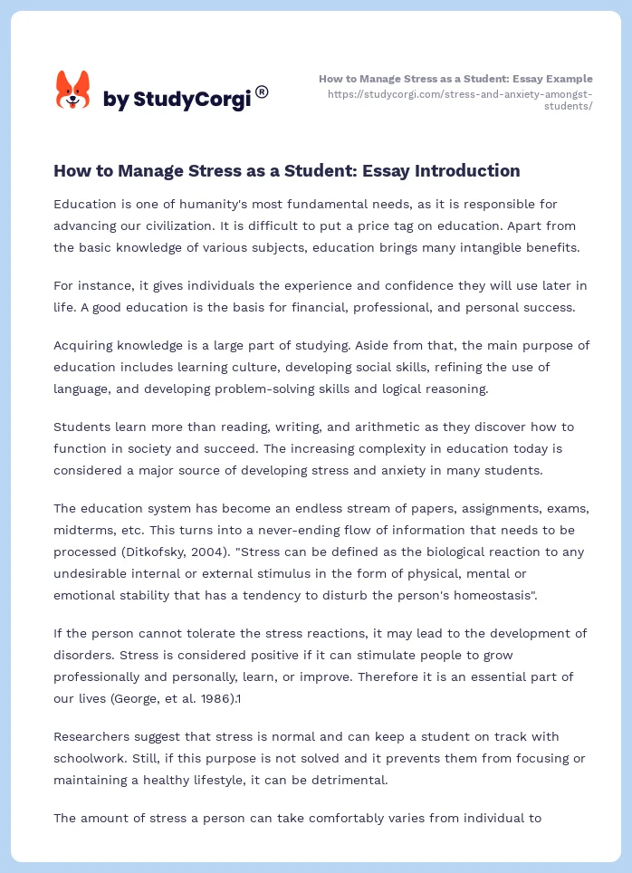 How to Manage Stress as a Student: Essay Example. Page 2