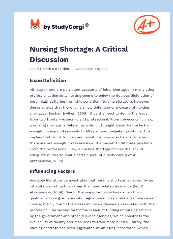 Nursing Shortage: A Critical Discussion. Page 1