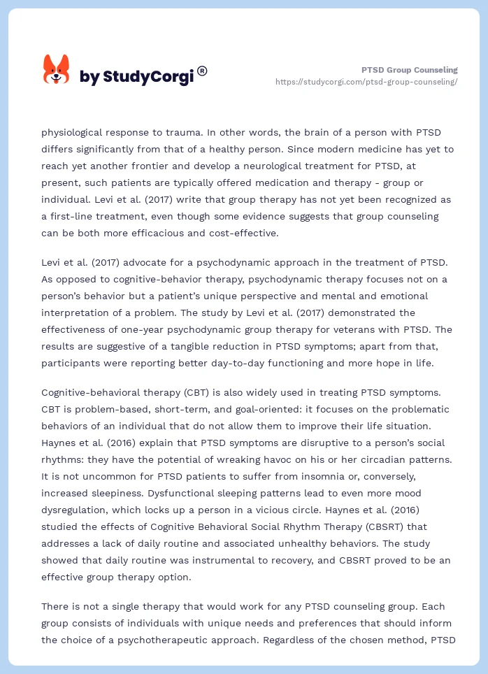 PTSD Group Counseling. Page 2