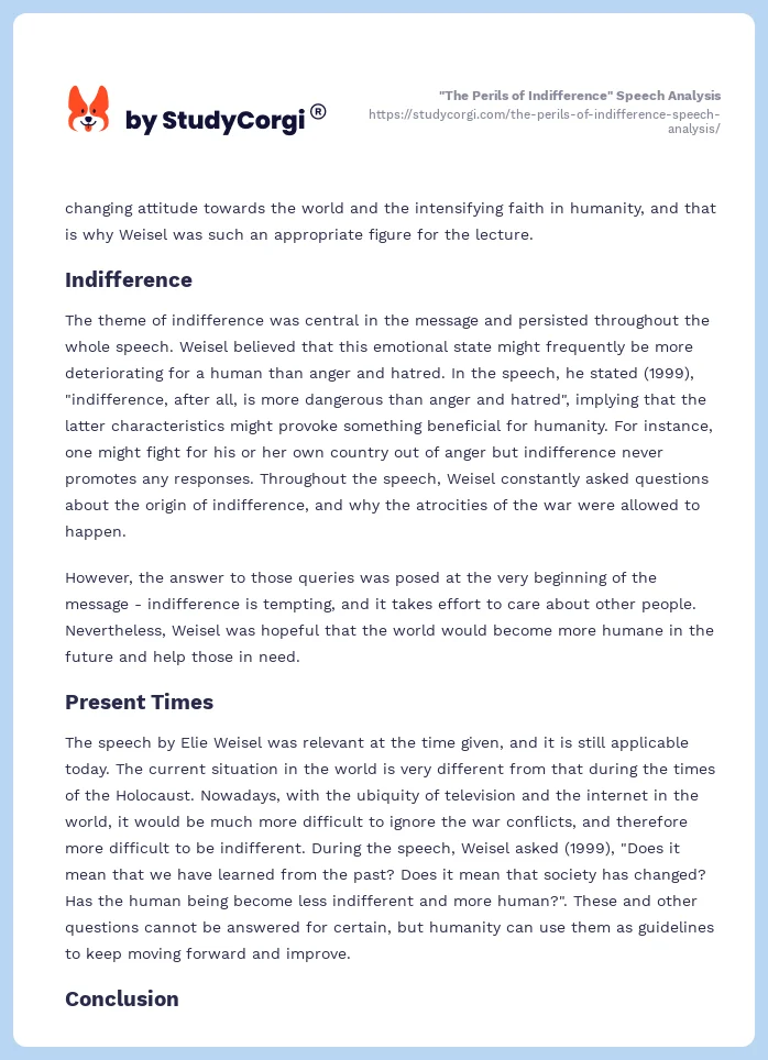 "The Perils of Indifference" Speech Analysis. Page 2