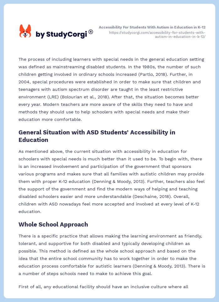 Accessibility For Students With Autism in Education in K-12. Page 2
