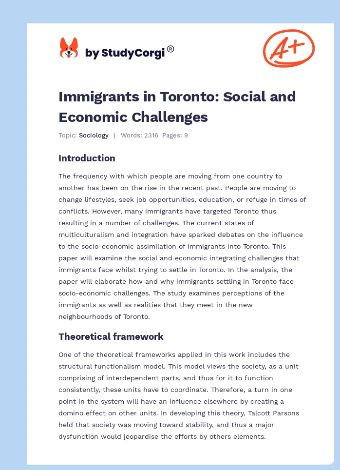 Immigrants in Toronto: Social and Economic Challenges. Page 1