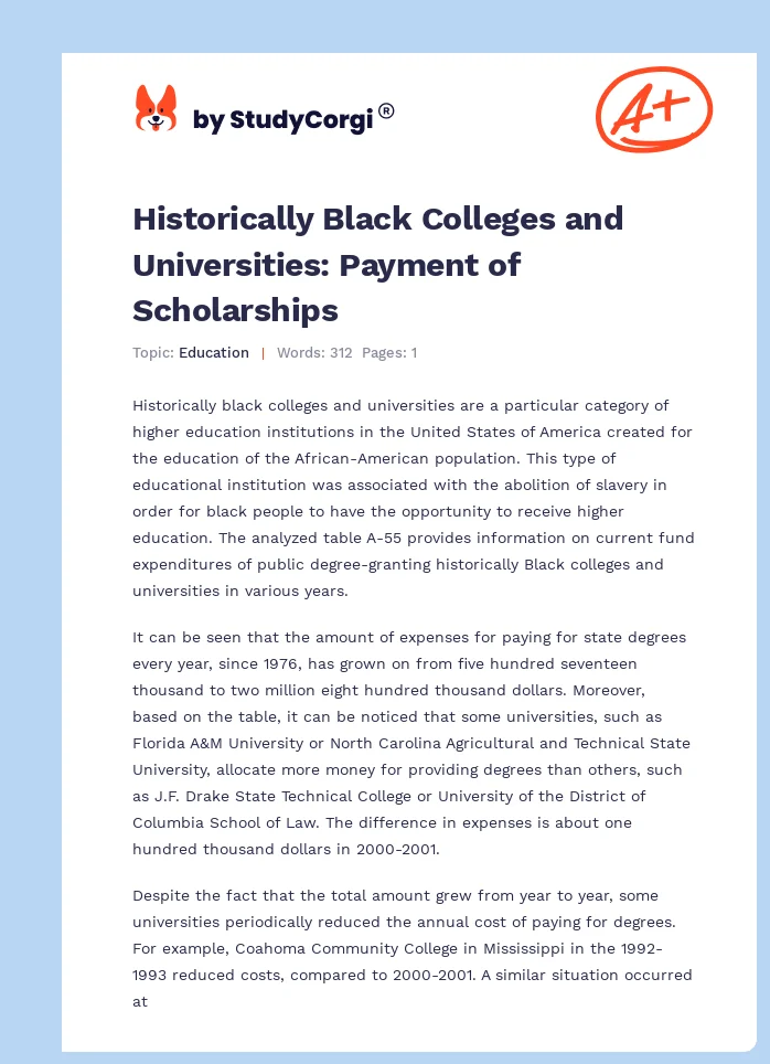 Historically Black Colleges and Universities: Payment of Scholarships. Page 1
