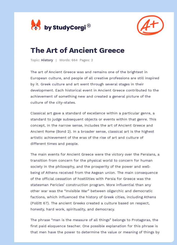 The Art of Ancient Greece | Free Essay Example