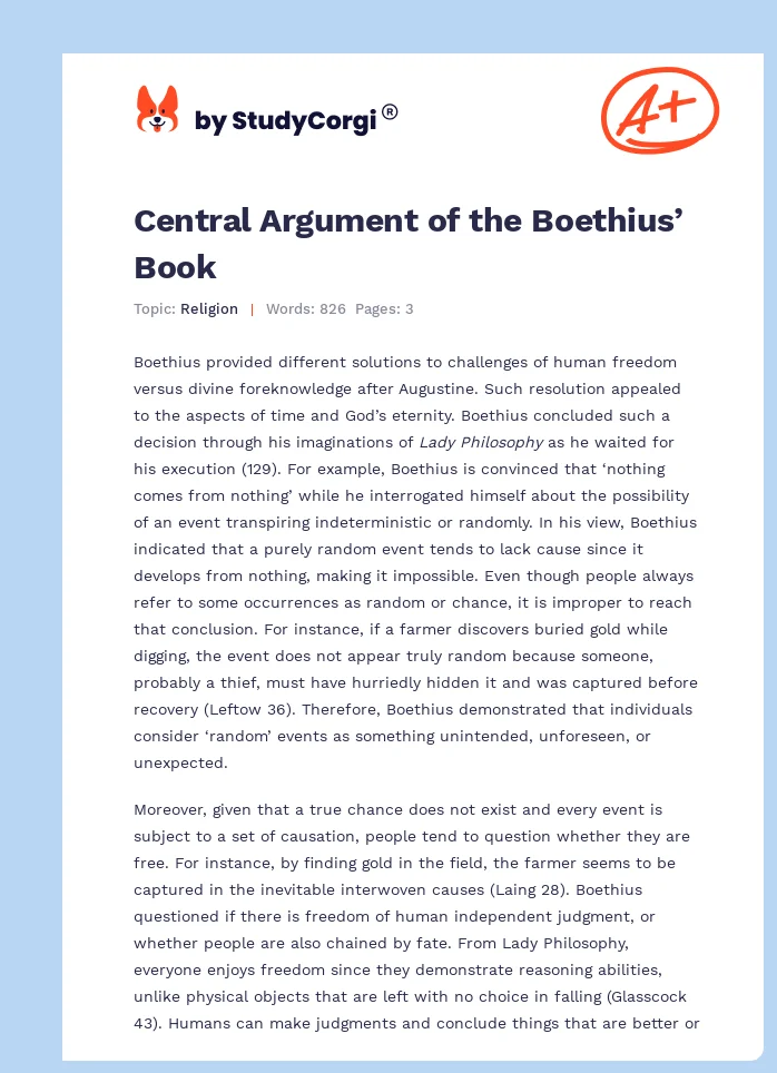 Central Argument of the Boethius’ Book. Page 1