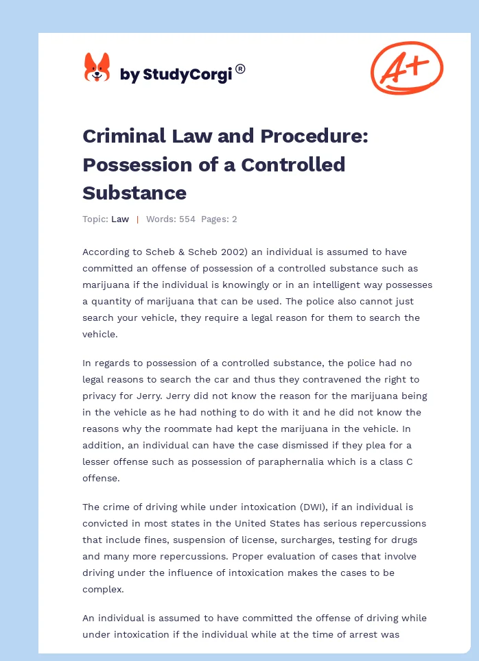 Criminal Law and Procedure: Possession of a Controlled Substance. Page 1