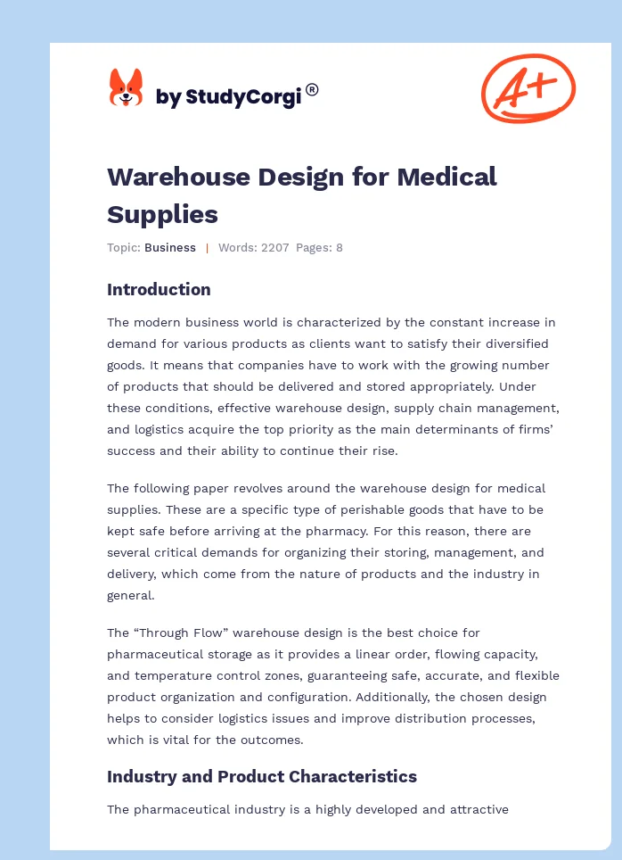 Warehouse Design for Medical Supplies. Page 1