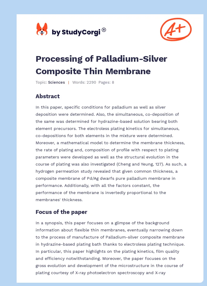 Processing of Palladium-Silver Composite Thin Membrane. Page 1