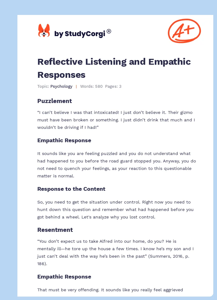 Reflective Listening and Empathic Responses. Page 1