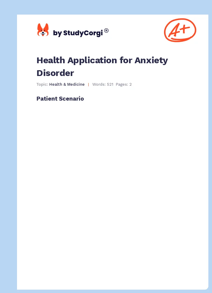 Health Application for Anxiety Disorder. Page 1