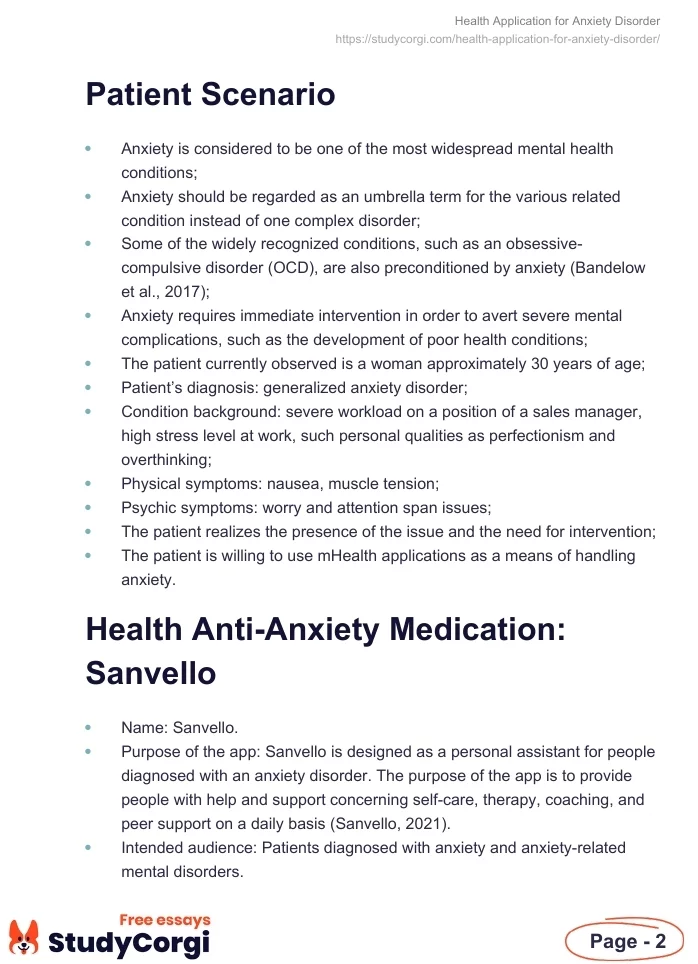 Health Application for Anxiety Disorder. Page 2