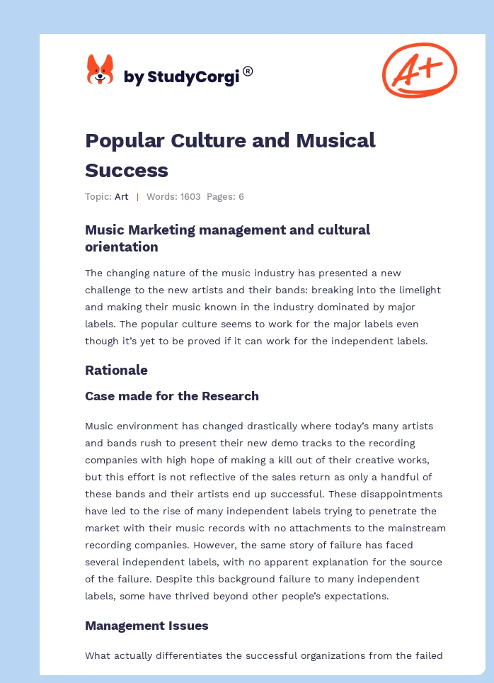 Popular Culture and Musical Success. Page 1