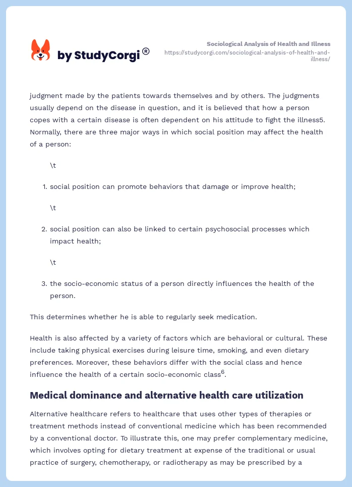 Sociological Analysis of Health and Illness. Page 2