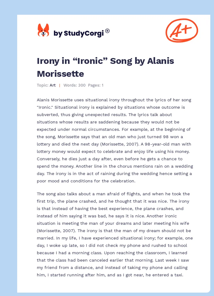 Irony in “Ironic” Song by Alanis Morissette. Page 1
