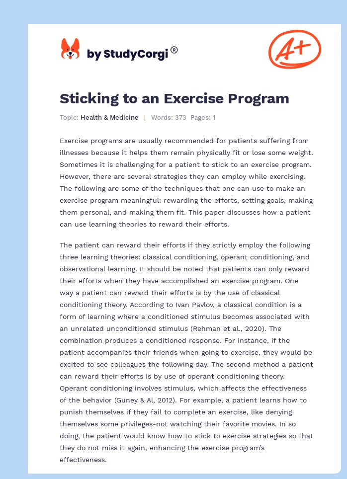Sticking to an Exercise Program. Page 1
