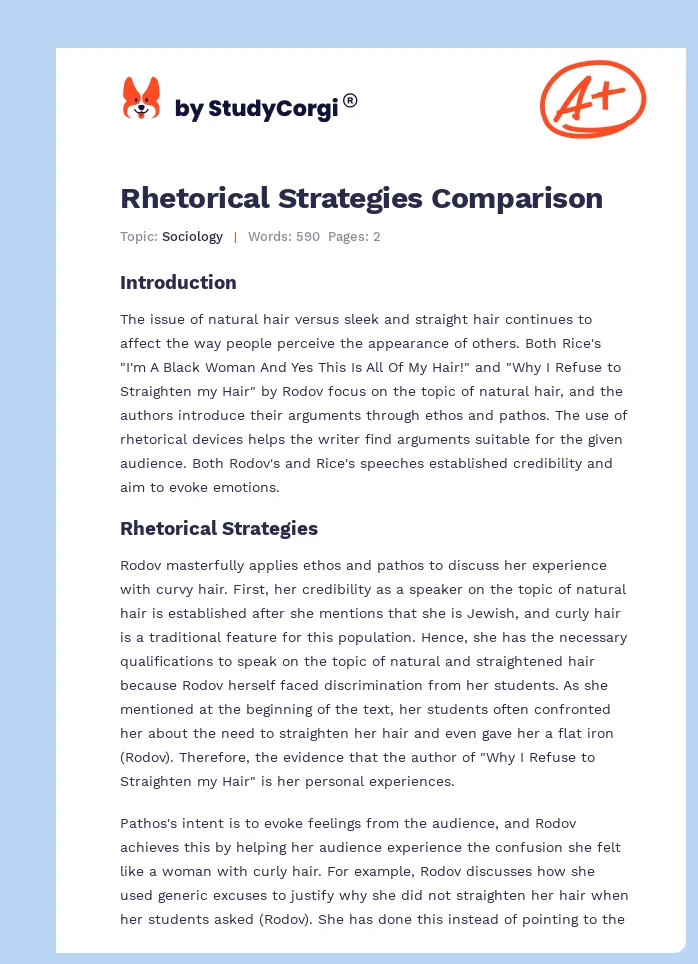 Rhetorical Strategies Comparison. Page 1