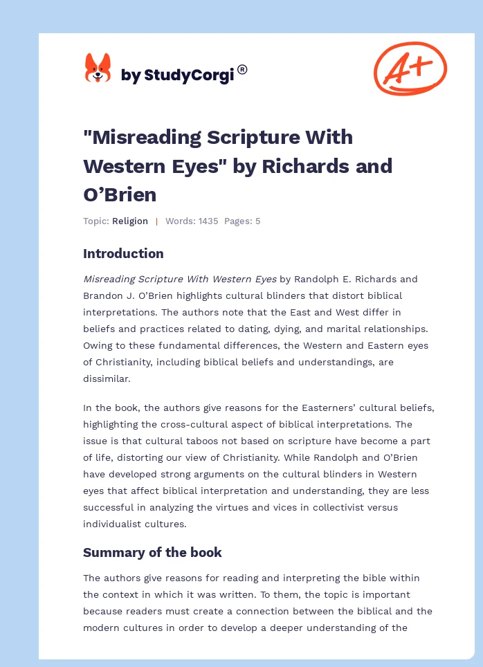 "Misreading Scripture With Western Eyes" by Richards and O’Brien. Page 1