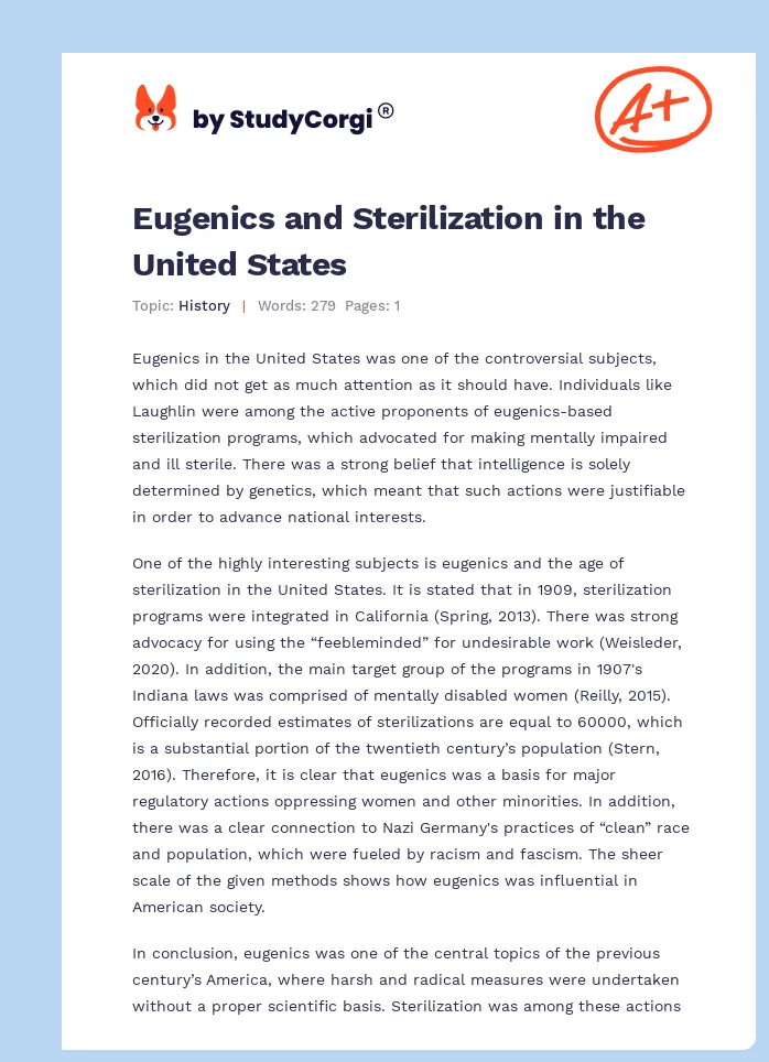 Eugenics and Sterilization in the United States. Page 1