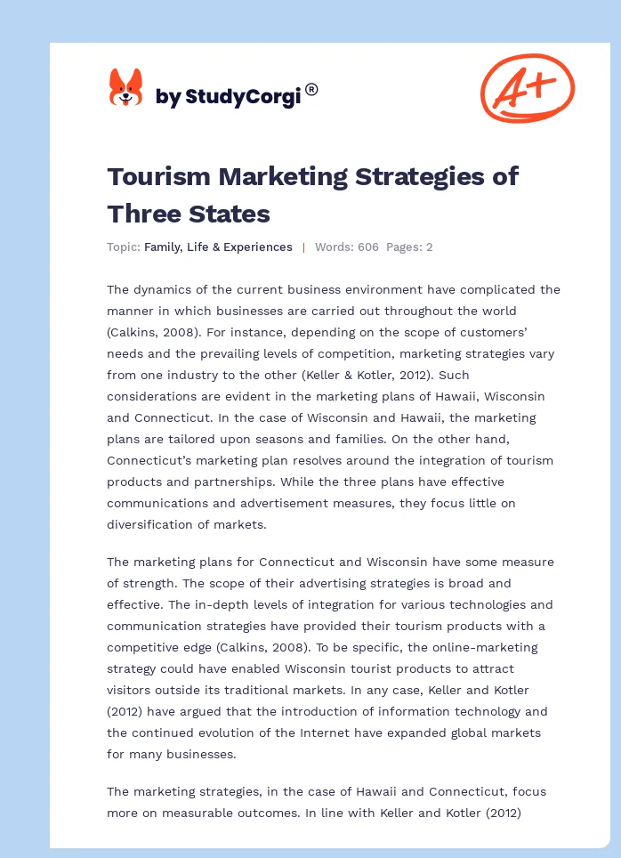 Tourism Marketing Strategies of Three States. Page 1