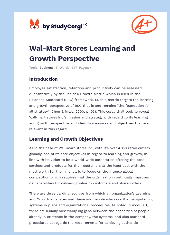 Wal-Mart Stores Learning and Growth Perspective. Page 1