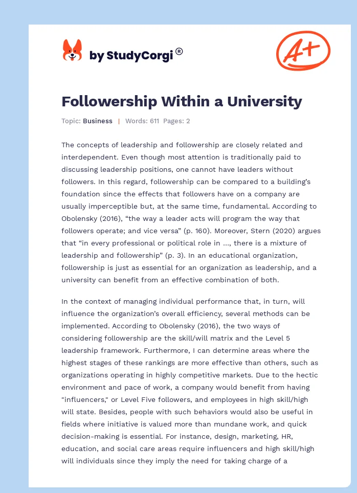 Followership Within a University. Page 1