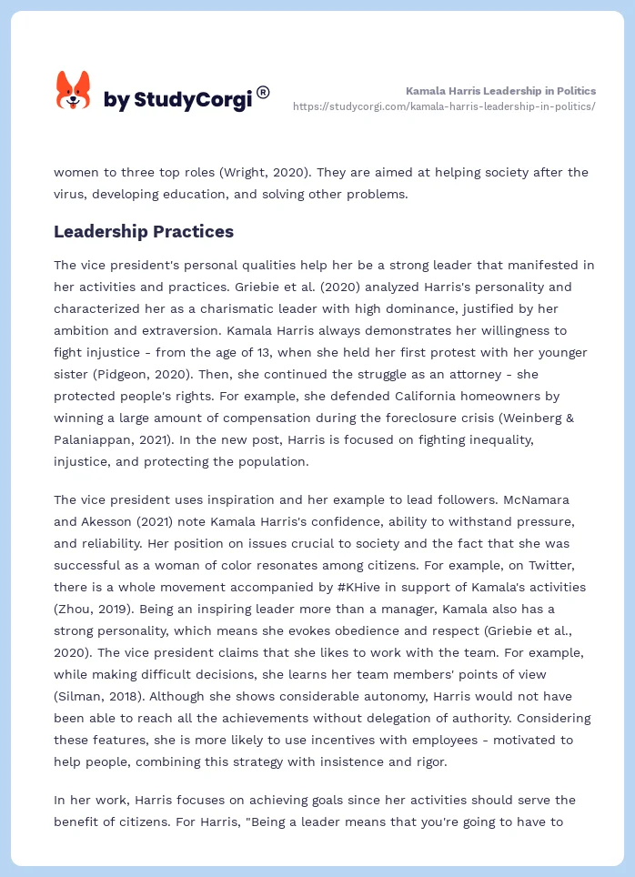 Kamala Harris Leadership in Politics. Page 2