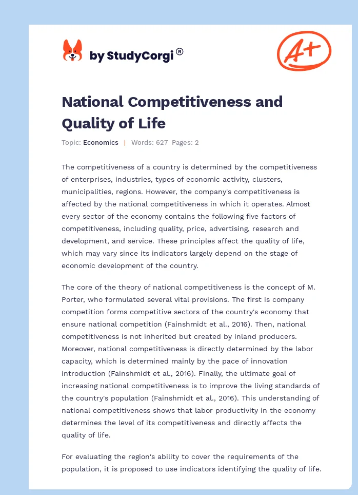 National Competitiveness and Quality of Life. Page 1