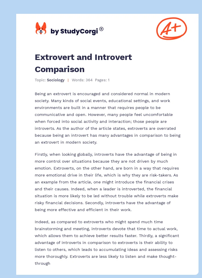 Extrovert and Introvert Comparison. Page 1