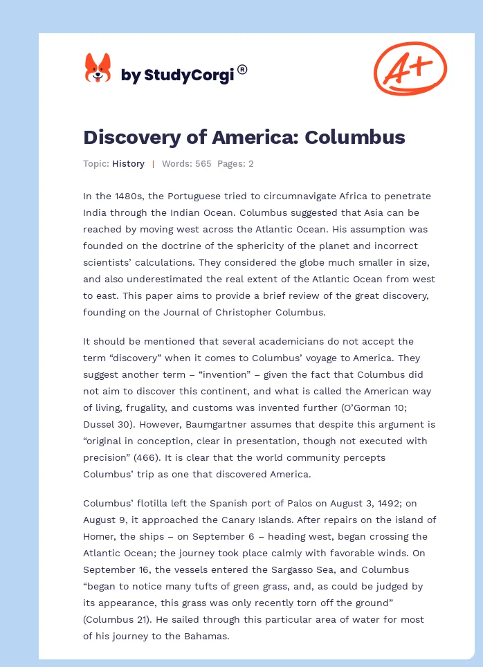 Discovery of America: Columbus. Page 1
