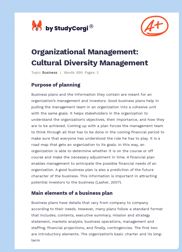 Organizational Management: Cultural Diversity Management. Page 1