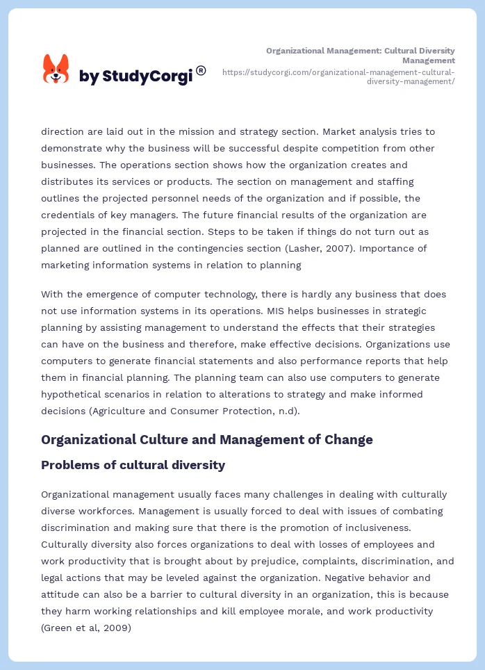 Organizational Management: Cultural Diversity Management. Page 2