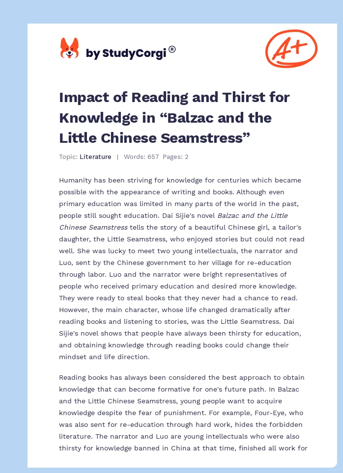 Impact of Reading and Thirst for Knowledge in “Balzac and the Little Chinese Seamstress”. Page 1
