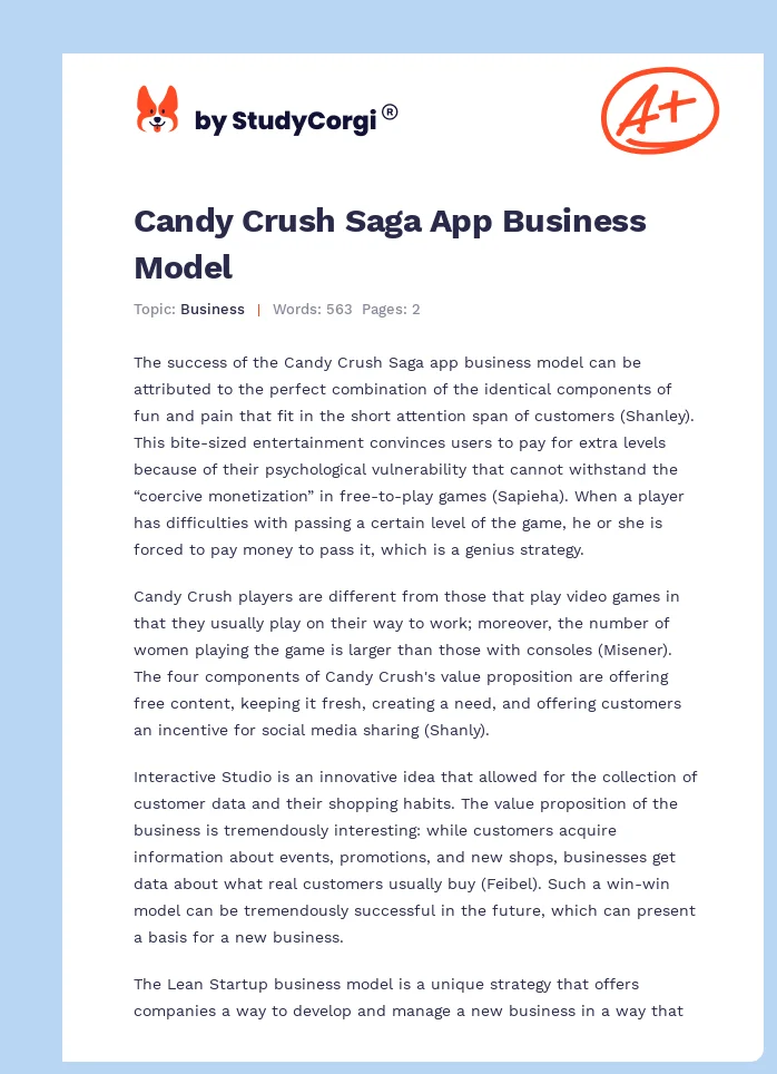 Candy Crush Saga App Business Model. Page 1