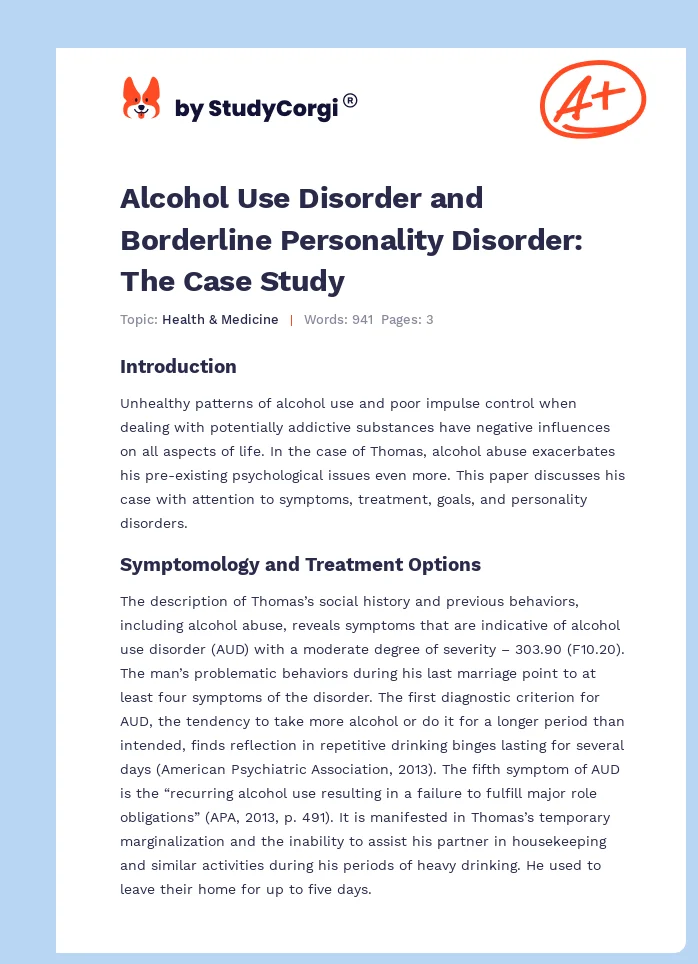 Alcohol Use Disorder and Borderline Personality Disorder: The Case Study. Page 1