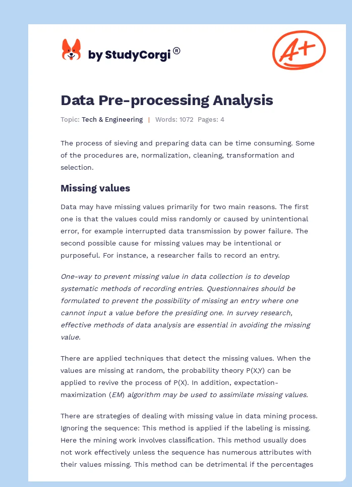 Data Pre-processing Analysis. Page 1
