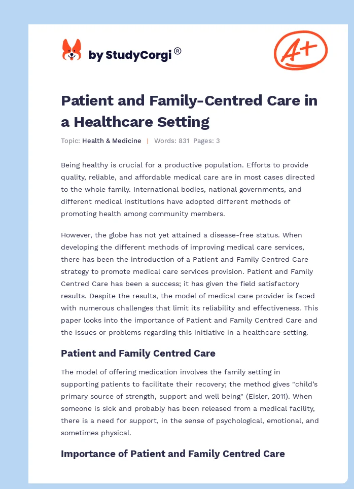 Patient and Family-Centred Care in a Healthcare Setting. Page 1